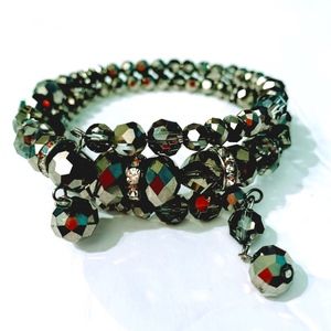 NEW Silver Faux Crystal Beaded Wrapped Bracelet